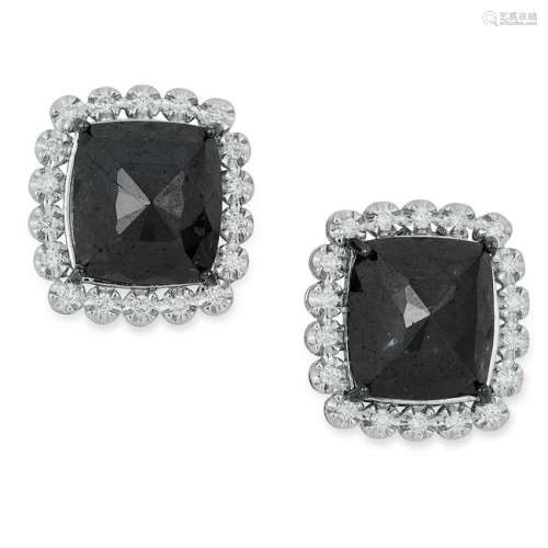 BLACK DIAMOND CLUSTER EARRINGS each set with a faceted