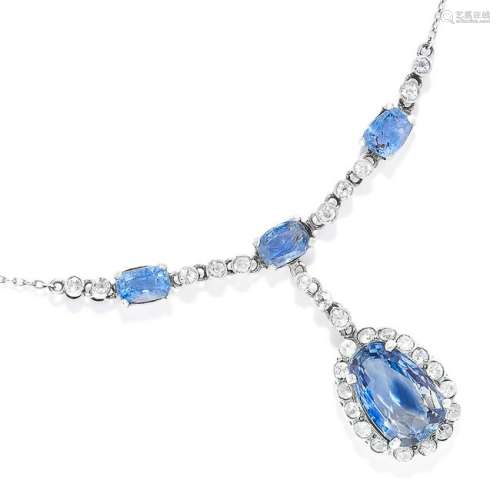BLUE AND WHITE SAPPHIRE PENDANT set with approximately
