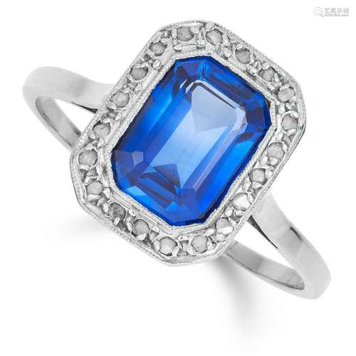 ANTIQUE SYNTHETIC SAPPHIRE AND DIAMOND RING set with an
