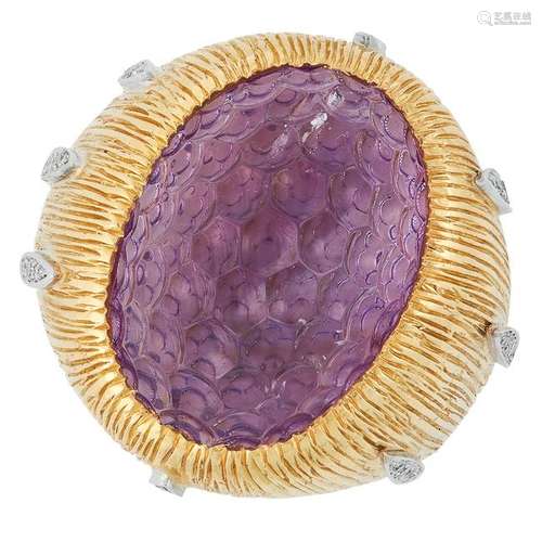 AN AMETHYST AND DIAMOND RING, ANDREW GRIMA 1968 set