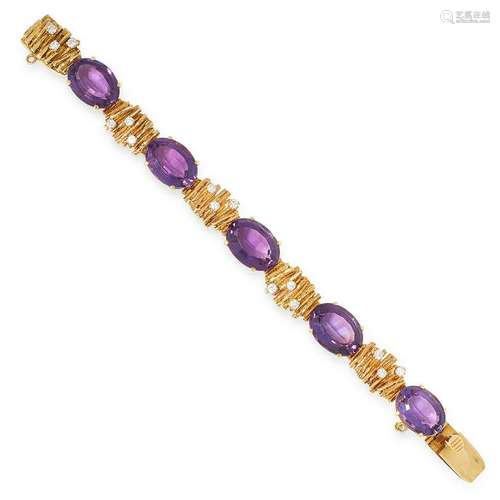 AN AMETHYST AND DIAMOND BRACELET, SEARLE & CO set with