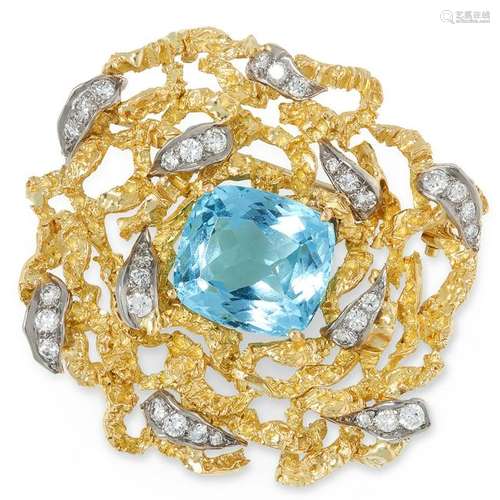 AN AQUAMARINE AND DIAMOND BROOCH, ANDREW GRIMA 1965 the