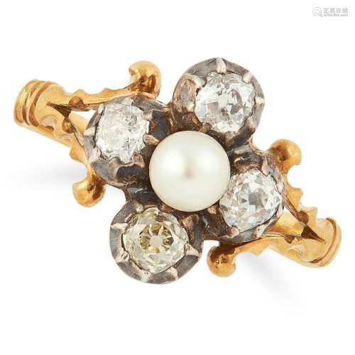 PEARL AND DIAMOND RING comprising of a pearl and old