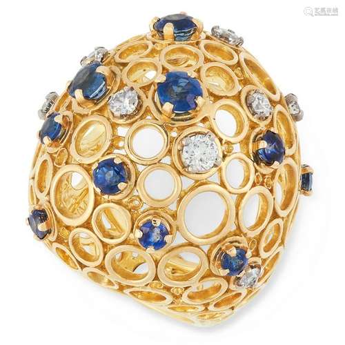 A SAPPHIRE AND DIAMOND RING, ANDREW GRIMA 1968 of bombe