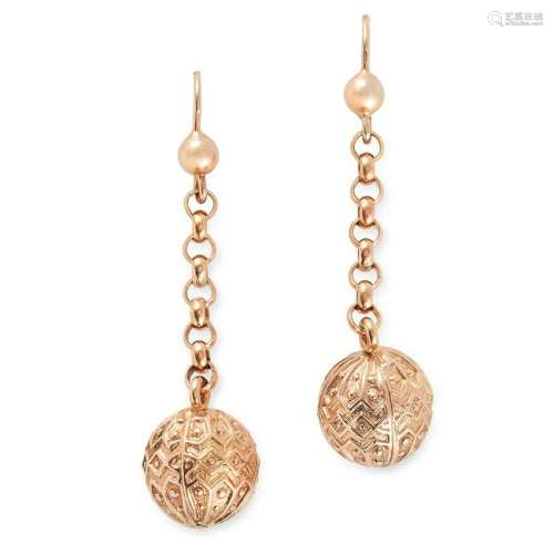 ANTIQUE GOLD DROP EARRINGS set with ornate gold beads,