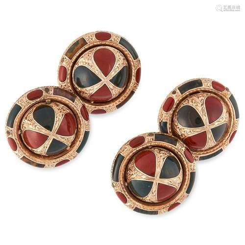 A PAIR OF ANTIQUE SCOTTISH HARDSTONE CUFFLINKS of