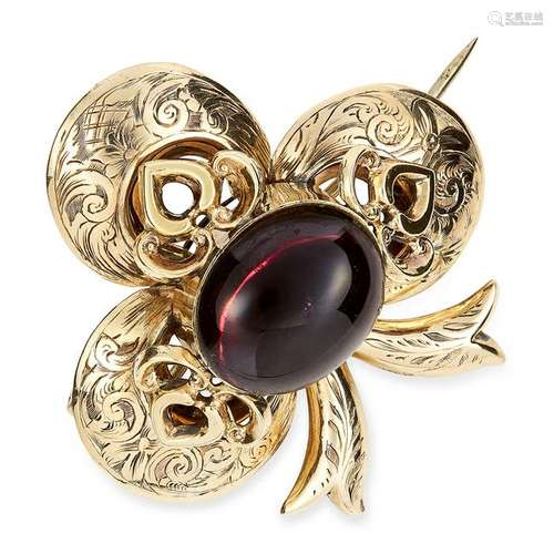 ANTIQUE GARNET AND HAIRWORK MOURNING BROOCH, 19TH