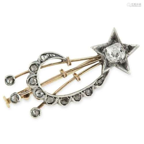 ANTIQUE SHOOTING STAR BROOCH set with a central old cut