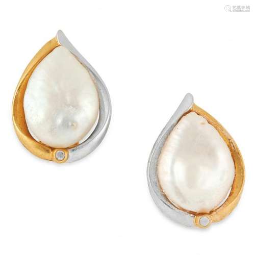 PEARL AND DIAMOND EARRINGS each set with a pear shaped