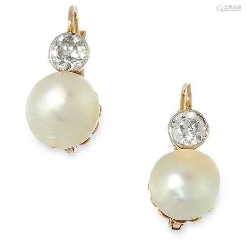 A PAIR OF ANTIQUE NATURAL PEARL AND DIAMOND EARRINGS