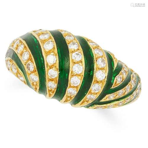 DIAMOND AND ENAMEL RING set with alternating round cut