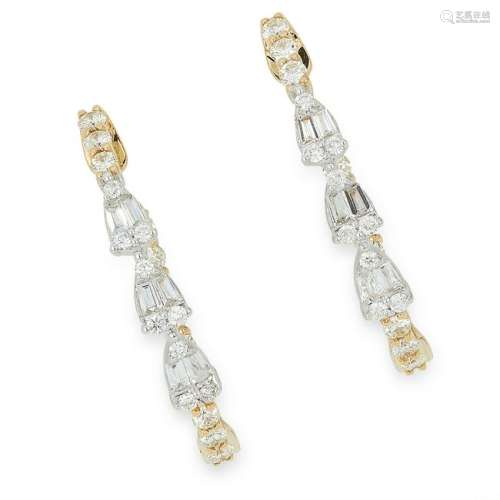 DIAMOND HOOP EARRINGS each set with round and baguette