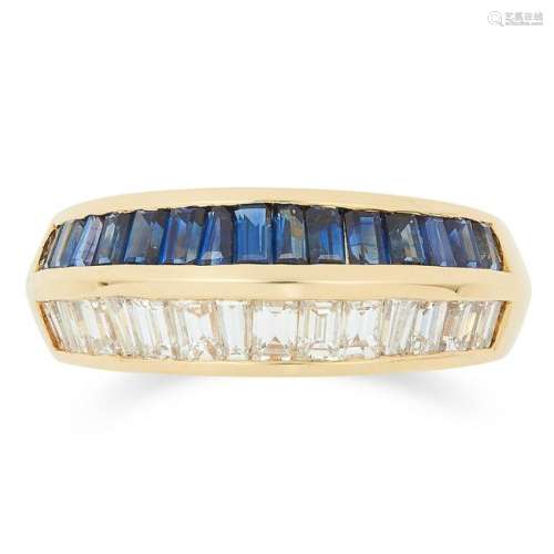 SAPPHIRE AND DIAMOND RING set with a row of baguette