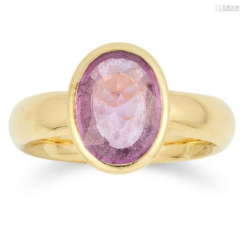 PINK SAPPHIRE RING set with an oval cut pink sapphire,