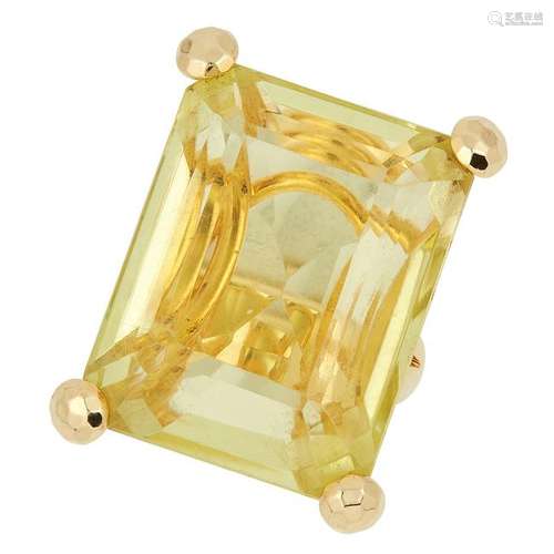 A CITRINE DRESS RING set with an emerald cut citrine /