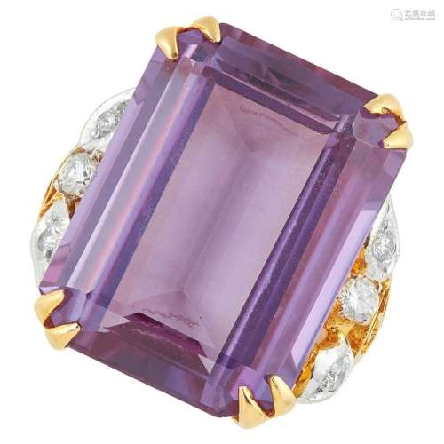 AMETHYST AND DIAMOND DRESS RING set with an emerald cut