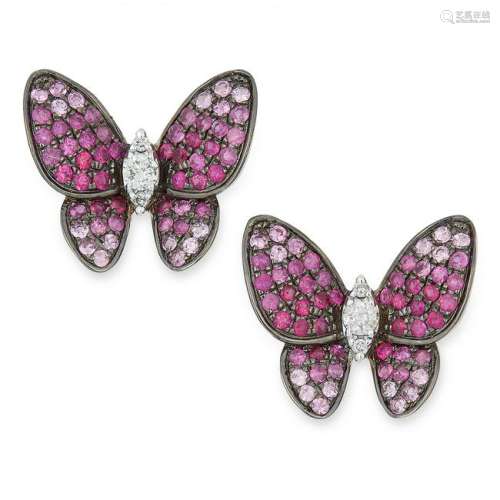 PINK SAPPHIRE AND DIAMOND BUTTERFLY EARRINGS set with