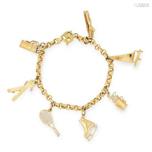 A VINTAGE SPORTING CHARM BRACELET the belcher link