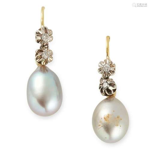 GREY PEARL AND DIAMOND EARRINGS set with round cut