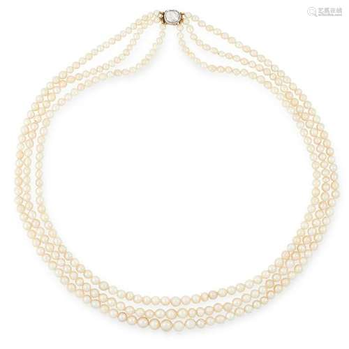 AN ANTIQUE NATURAL PEARL AND DIAMOND NECKLACE