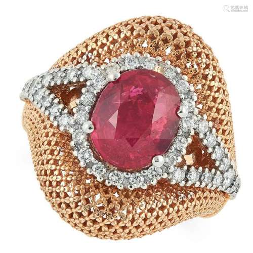 3.19 RUBY AND DIAMOND RING set with an oval cut ruby