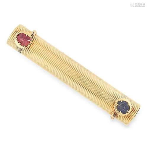 AN ANTIQUE RUBY AND SAPPHIRE LIPSTICK HOLDER, CARTIER