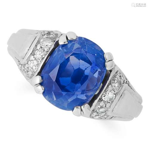 A 4.72 CARAT KASHMIR SAPPHIRE AND DIAMOND RING set with