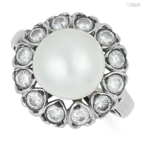 A NATURAL PEARL AND GEMSTONE CLUSTER RING set with a