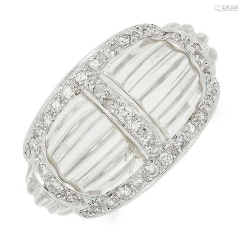 A CARVED ROCK CRYSTAL AND DIAMOND BOMBE RING set with