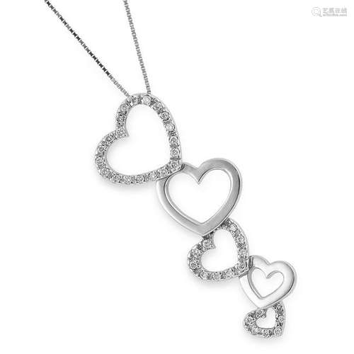 DIAMOND HEART NECKLACE AND EARRINGS SUITE, set with