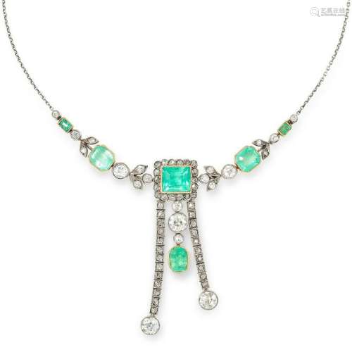 AN ANTIQUE EDWARDIAN EMERALD AND DIAMOND PENDANT in