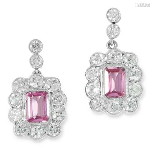A PAIR OF PINK SAPPHIRE AND DIAMOND EARRINGS each set