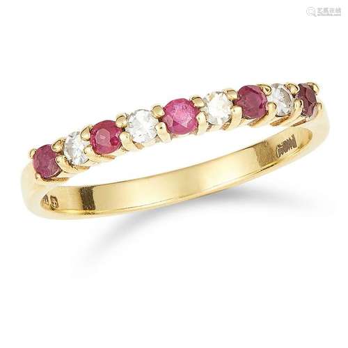 RUBY AND DIAMOND HALF ETERNITY RING set with