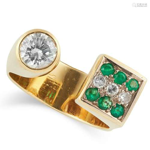 ABSTRACT DIAMOND AND EMERALD RING set with round cut