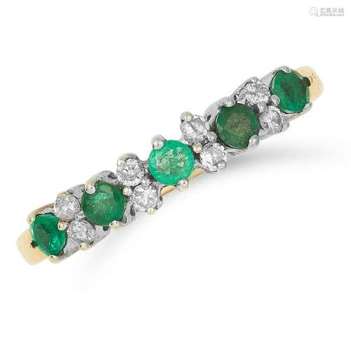 EMERALD AND DIAMOND RING set with alternating round cut