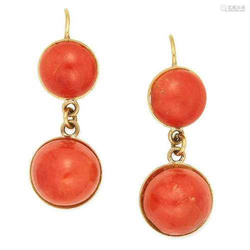 ANTIQUE CORAL EARRINGS each set with two cabochon