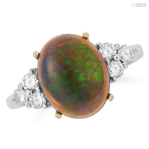 BLACK OPAL AND DIAMOND RING set with a cabochon black