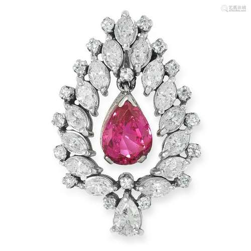 A 1.33 CARAT BURMA NO HEAT RUBY AND DIAMOND PENDANT