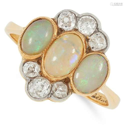 ANTIQUE OPAL AND DIAMOND RING  set  with cabochon opals