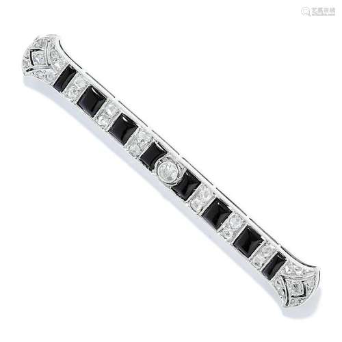 DIAMOND AND ENAMEL BAR BROOCH in Art Deco design set