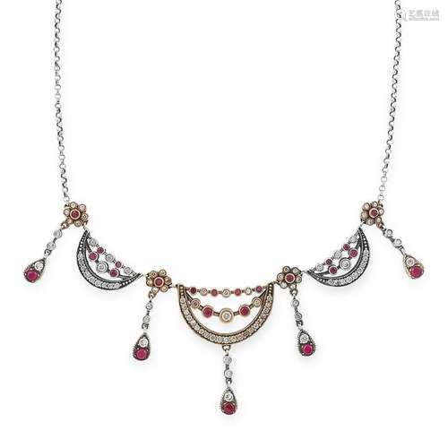 RUBY AND WHITE GEMSTONE NECKLACE with swag motifs set