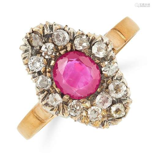 RUBY AND DIAMOND CLUSTER RING comprising of a round cut