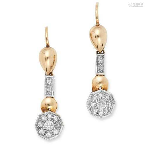 DIAMOND DROP EARRINGS each set with round cut diamonds,