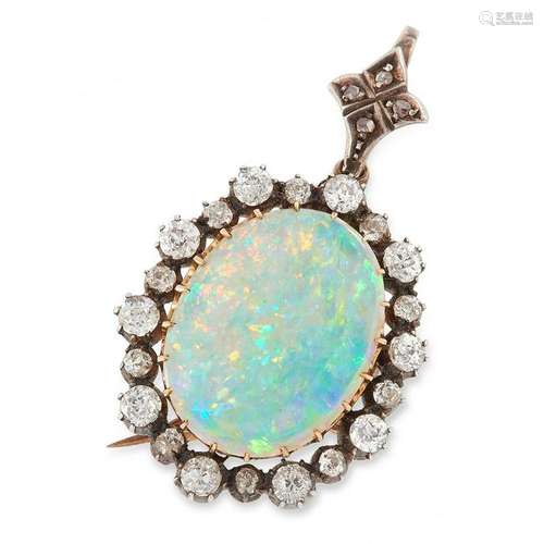 ANTIQUE VICTORIAN OPAL AND DIAMOND BROOCH / PENDANT set