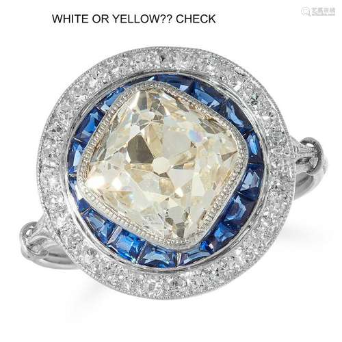 A 3.27 CARAT DIAMOND AND SAPPHIRE TARGET RING