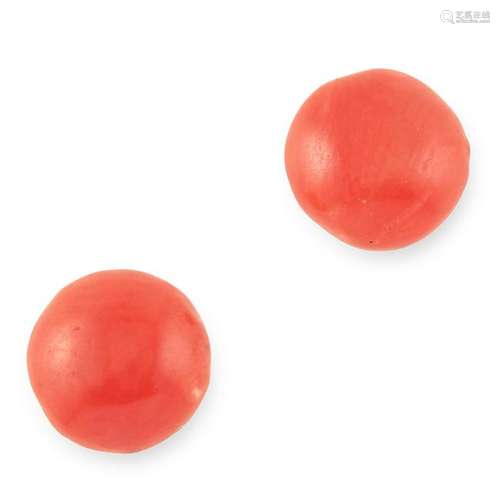 CORAL STUD EARRINGS set with coral beads, 5mm, 0.6g.