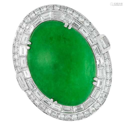 A JADEITE JADE AND DIAMOND DRESS RING set with a