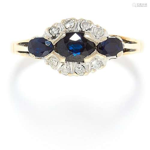 SAPPHIRE AND DIAMOND DRESS RING in Art Deco style set