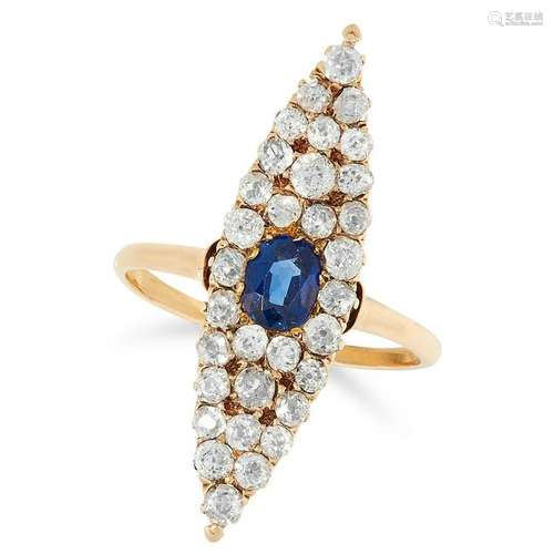 AN ANTIQUE DIAMOND AND SAPPHIRE RING the marquise face