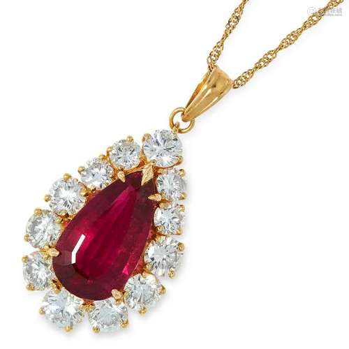 A 5.50 CARAT TOURMALINE AND DIAMOND PENDANT set with a